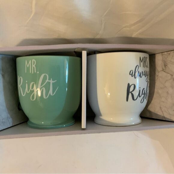 New Mhi Ceramic 18oz Mr Right, Mrs always right Mug Set of 2 - Picture 5 of 6